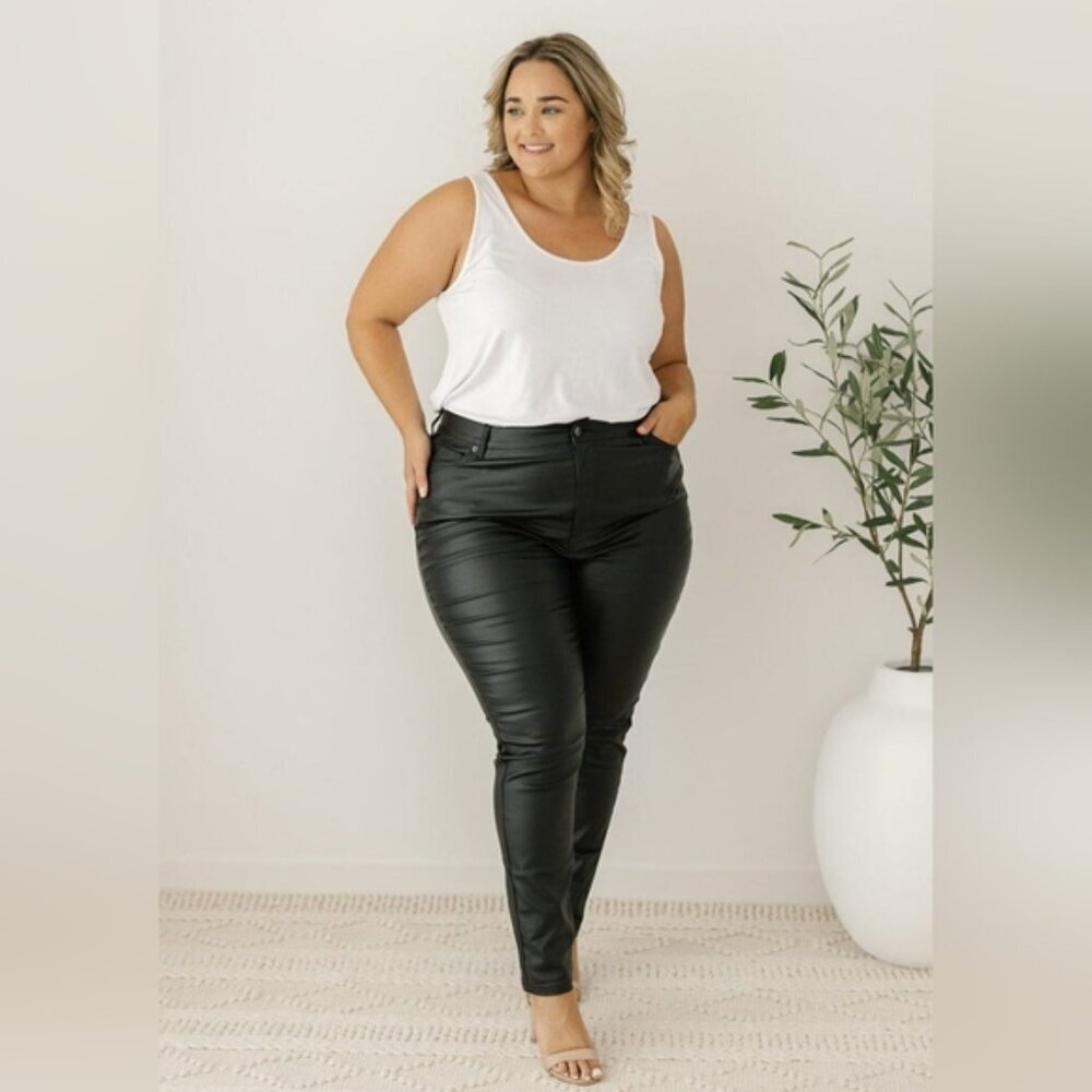 MBLM x Tess Holliday Faux Leather Moto Goth Punk Pin Up Slim Straight Pants 20